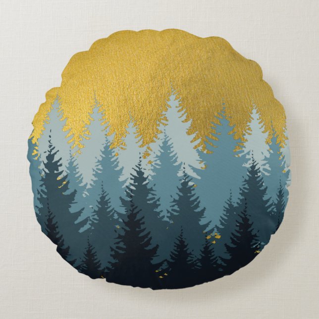 Forest Trees Golden Landscape   Round Pillow (Front)