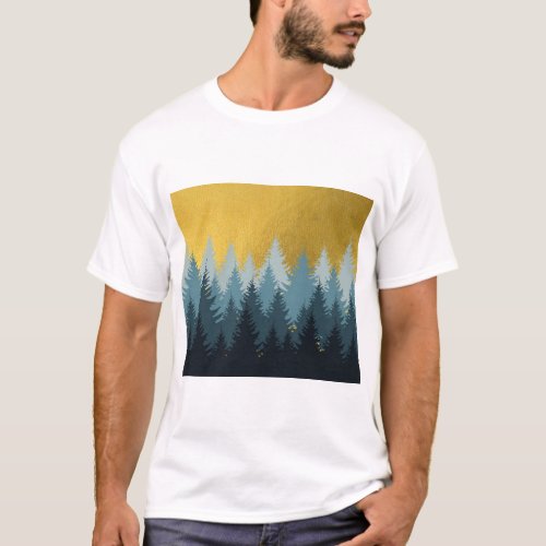 Forest Trees Golden Landscape T_Shirt
