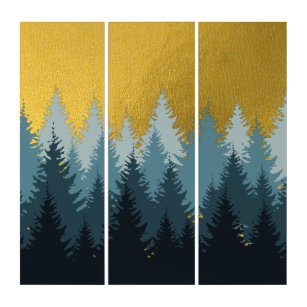 Forest Trees Golden Landscape   Triptych