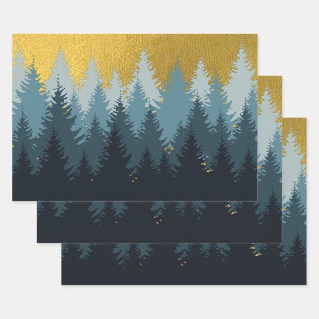 Forest Trees Golden Landscape   Wrapping Paper Sheets (Set)