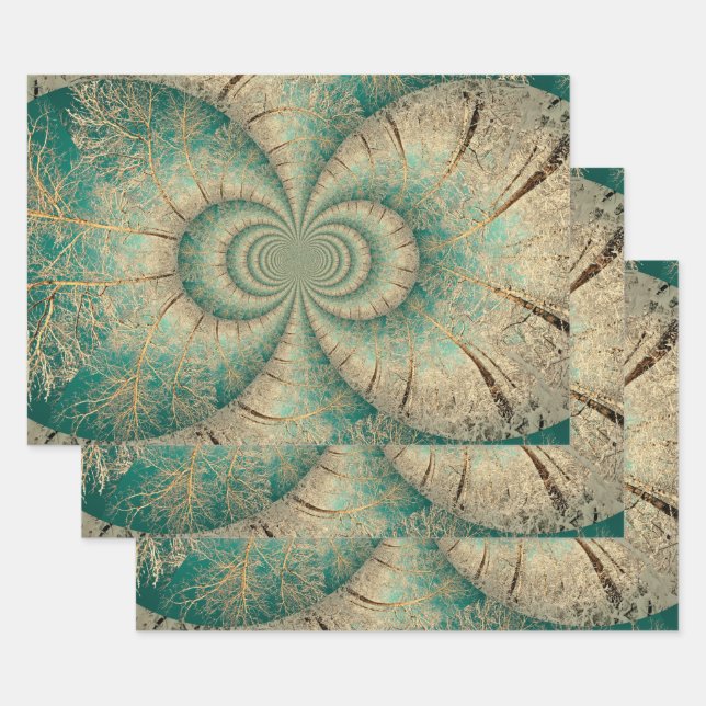 Forest Trees Green Brown Winter Woodland Wrapping Paper Sheets (Set)