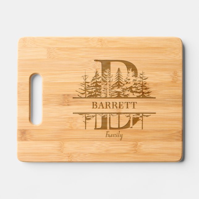 Forest Trees Letter B Family Name Engraved Cutting Board (Front)
