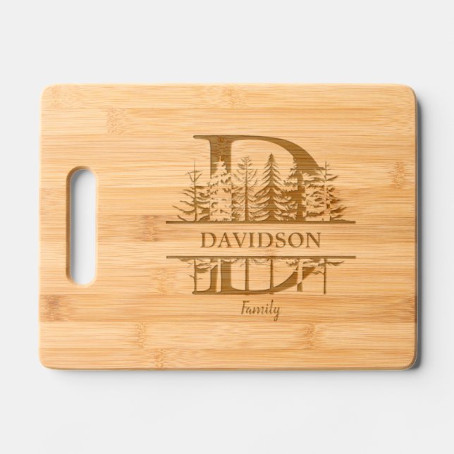 Forest Trees Letter D Family Name Engraved Cutting Board (Front)