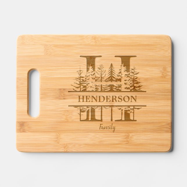 Forest Trees Letter H Family Name Engraved Cutting Board (Front)