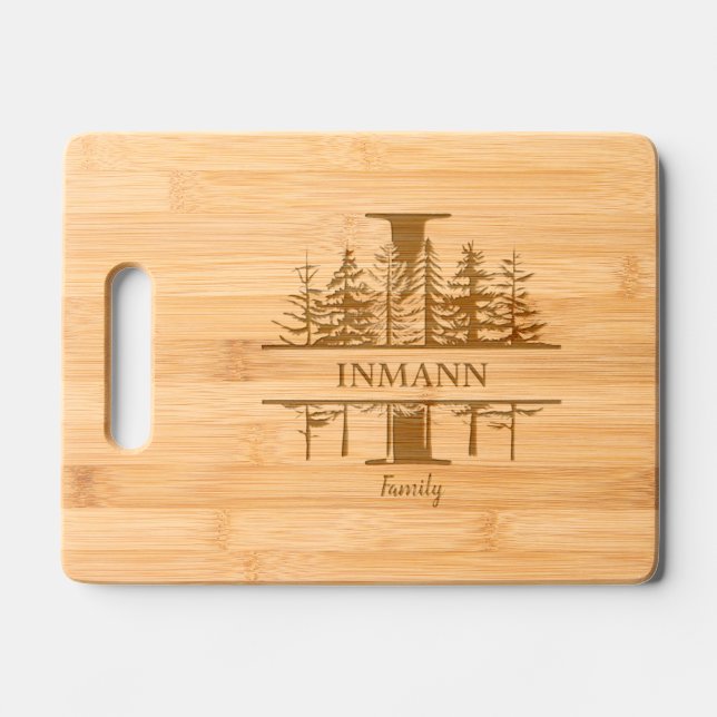 Forest Trees Letter I Family Name Engraved Cutting Board (Front)