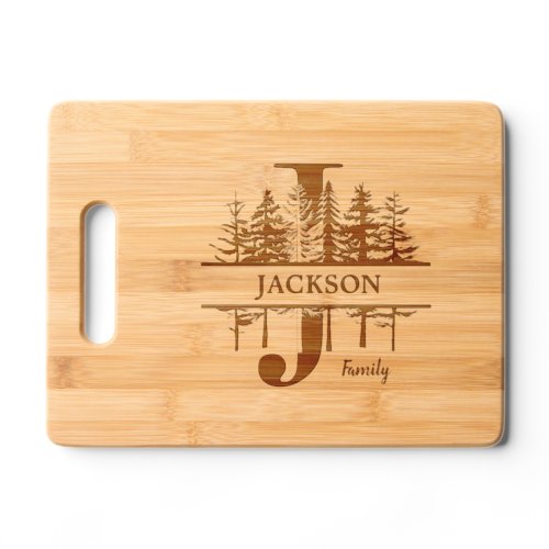 Forest Trees Letter J Family Name Cutting Board