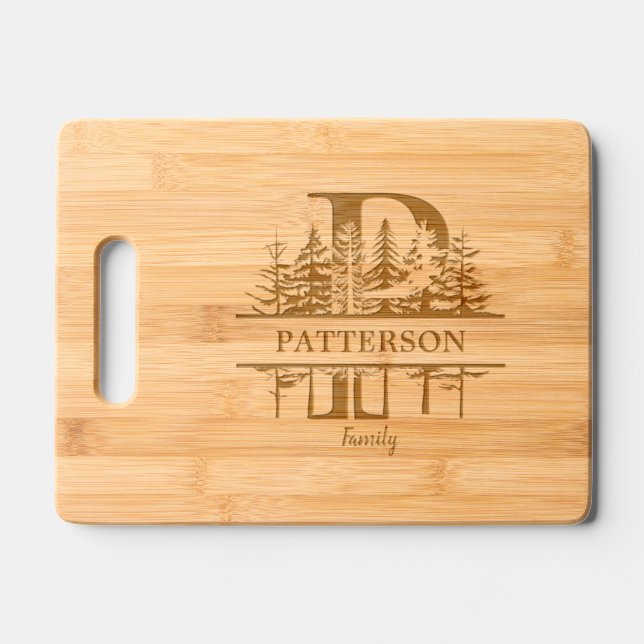 Forest Trees Letter P Family Name Engraved Cutting Board (Front)