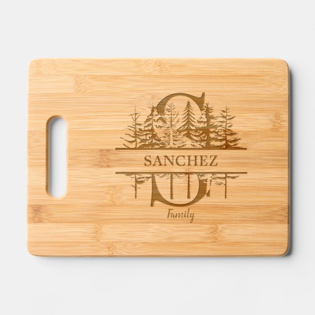 Forest Trees Letter S Family Name Engraved Cutting Board (Front)
