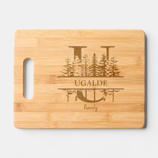 Forest Trees Letter U Family Name Engraved Cutting Board (Front)