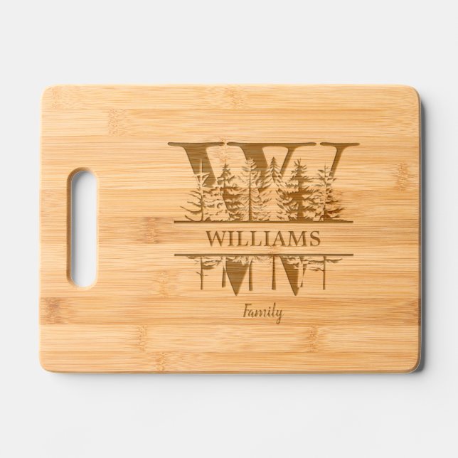 Forest Trees Letter W Family Name Engraved Cutting Board (Front)