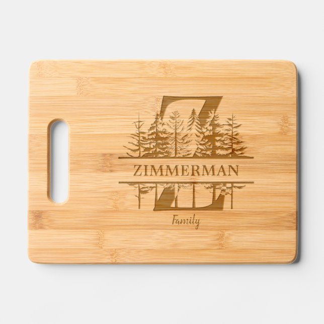 Forest Trees Letter Z Family Name Engraved Cutting Board (Front)