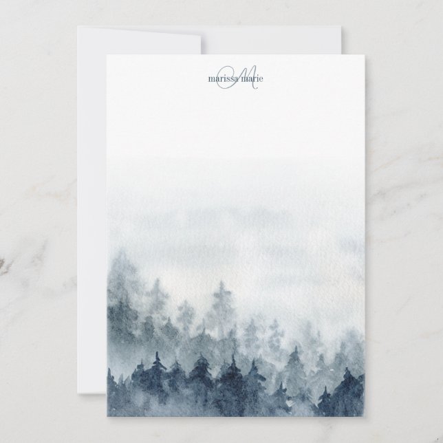 Forest Trees Monogrammed Note Card (Front)
