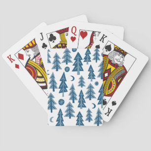Forest Trees Moon Stars Pattern Blue Poker Cards
