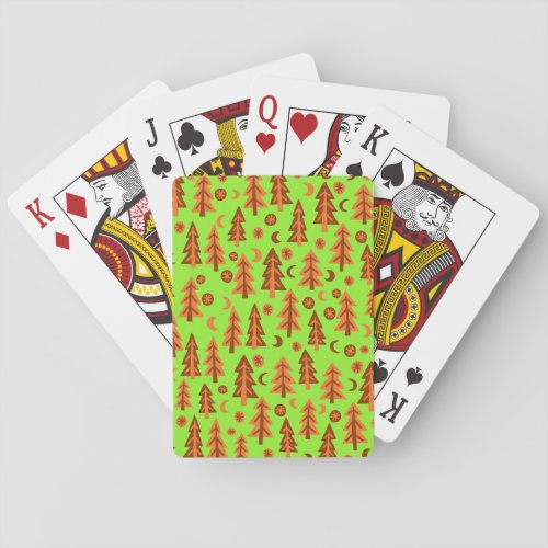 Forest Trees Moon Stars Pattern Green Red Poker Cards