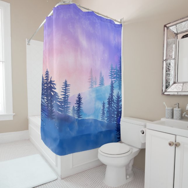 Forest Trees Outdoor Landscape Sunset Nature Shower Curtain (In Situ)