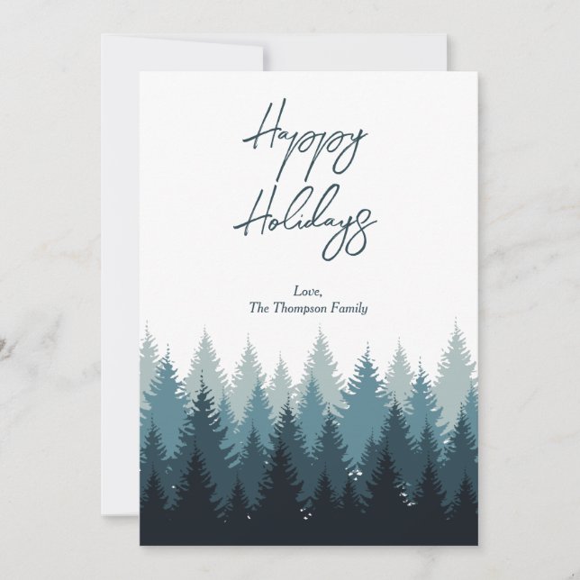 Forest Trees Rustic Landscape Happy Holidays  Holiday Card (Front)