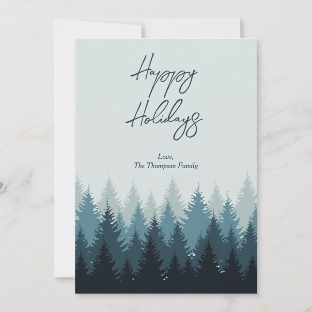 Forest Trees Sage Green Landscape Happy Holidays  Holiday Card (Front)