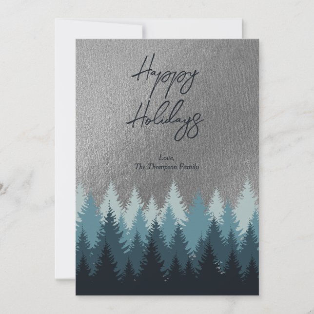 Forest Trees Silver Landscape Happy Holidays  Holiday Card (Front)