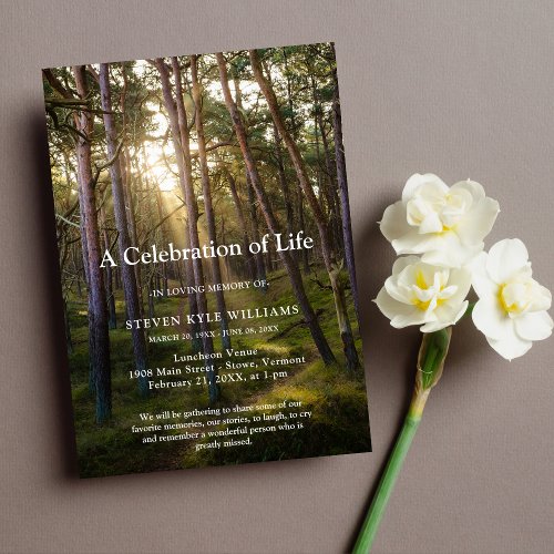 Forest Trees Sunset Celebration of Life Funeral Invitation