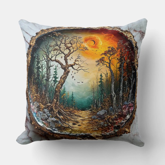 Forest trees sunset throw pillow (Front)