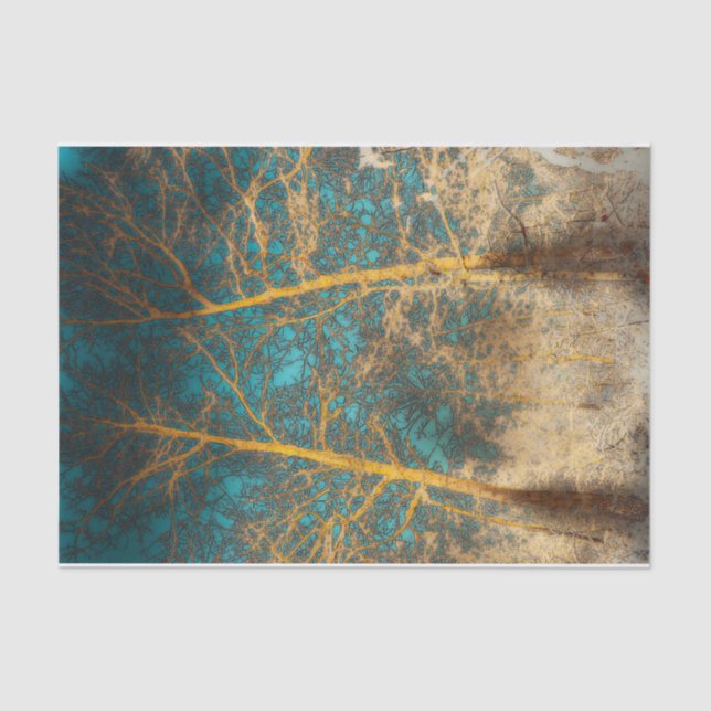 Forest Trees Teal Sky Winter Woodland Negative Tissue Paper (Front)