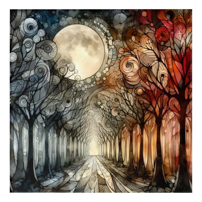 Forest trees under Full Moon Acrylic Print (Front)