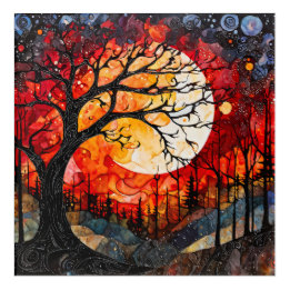 Forest trees under Full Moon Acrylic Print