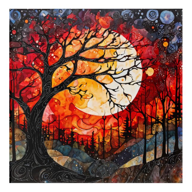 Forest trees under Full Moon Acrylic Print (Front)