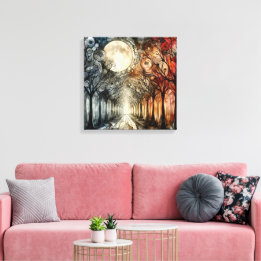 Forest trees under full moon canvas print