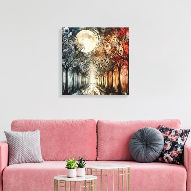 Forest trees under full moon canvas print (Insitu(LivingRoom))