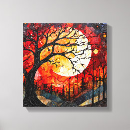 Forest trees under Full Moon canvas print