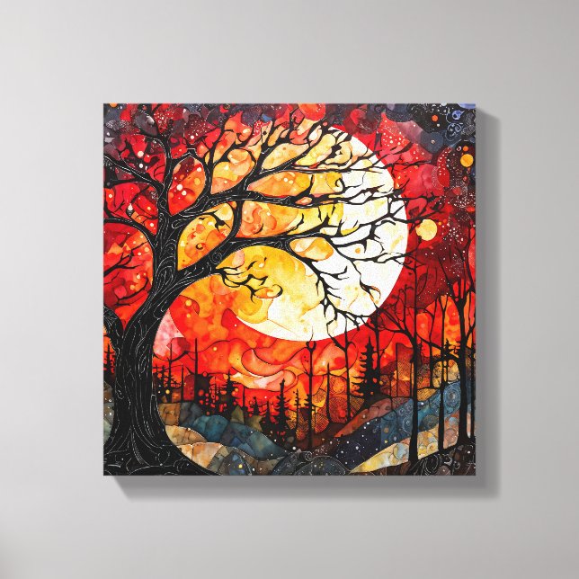 Forest trees under Full Moon canvas print (Front)