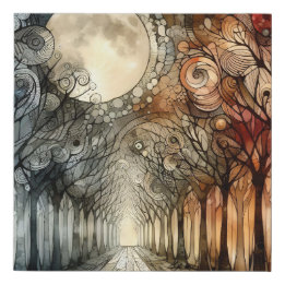 Forest trees under Full Moon Faux Canvas Print