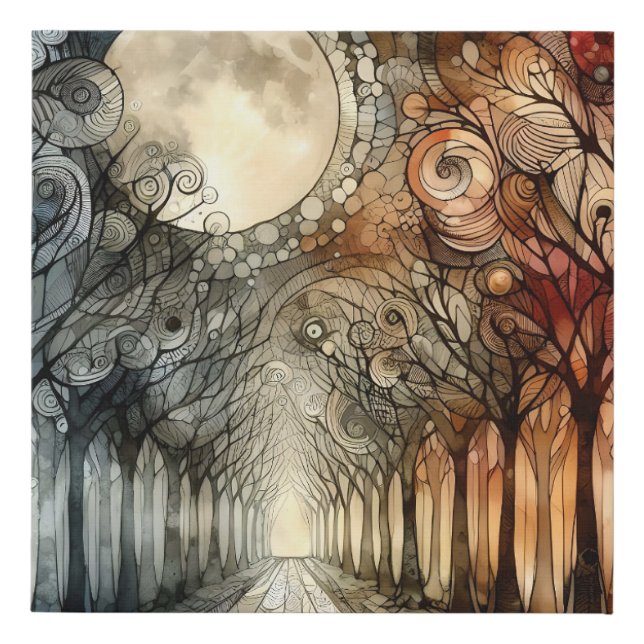 Forest trees under Full Moon Faux Canvas Print (Front)