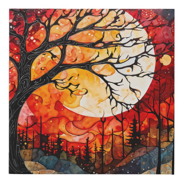 Forest trees under Full Moon Faux Canvas Print (Front)
