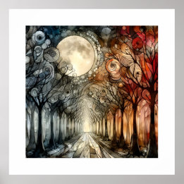 Forest trees under Full Moon Poster