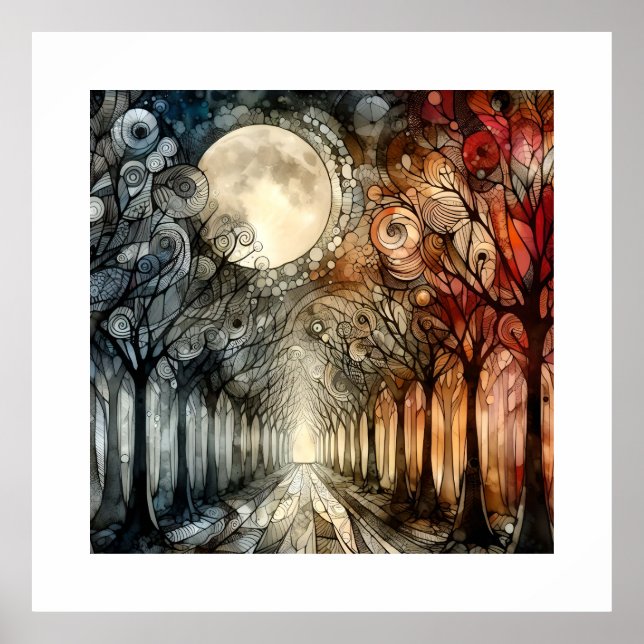 Forest trees under Full Moon Poster (Front)