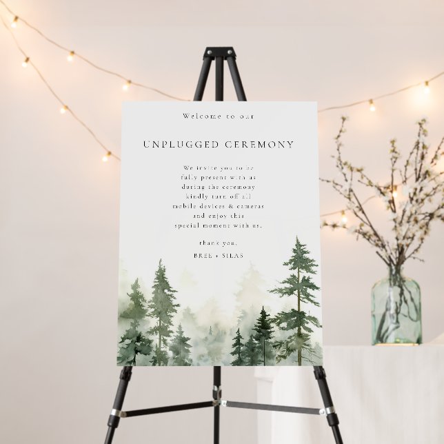 Forest Trees Unplugged Ceremony Wedding Sign (In Situ (Stand))