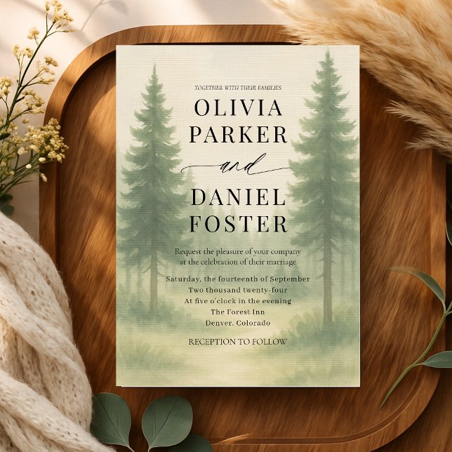 Forest Trees Watercolor Destination Wedding  Invitation (Creator Uploaded)