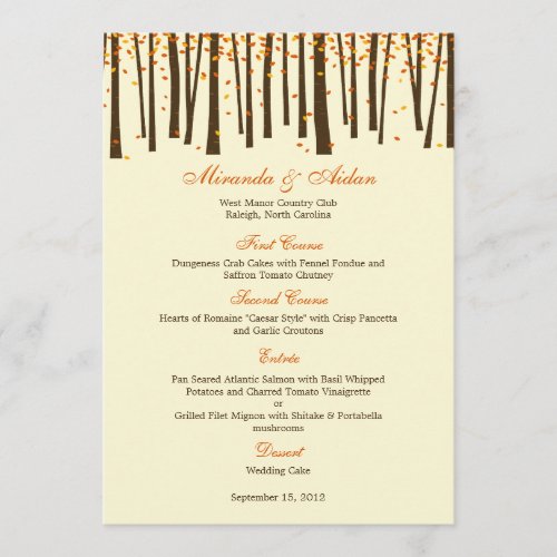 Forest Trees Wedding Menu Card - Orange -
