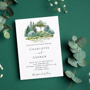 Forest trees woodland green wedding invitation