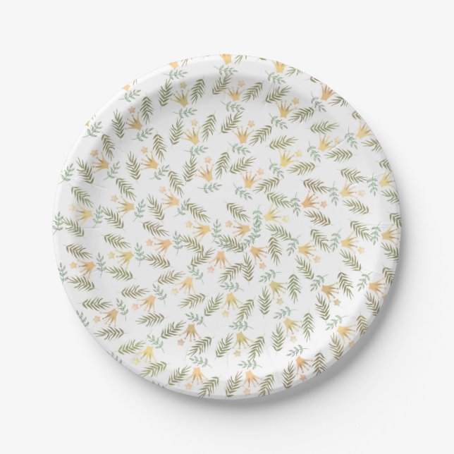 Forest Tropical Botanical Baby Shower Party Paper Plates (Front)
