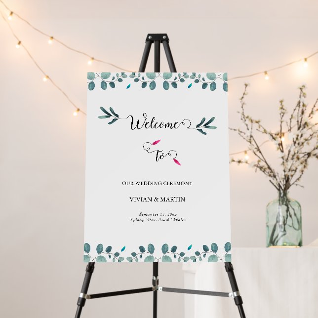 Forest vibe green leaf Calligraphy wedding signs (In Situ (Stand))