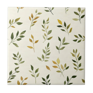 Forest Walk Leaves and Twigs in Warm Earth Tones Ceramic Tile