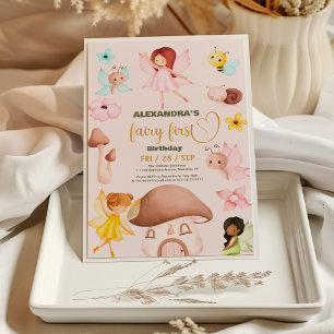Forest Watercolor Greenery Fairy First Birthday Invitation