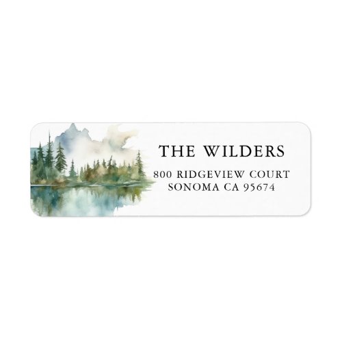 Forest Watercolor Mountain Lake Return Address Label
