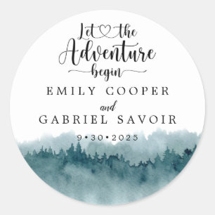 Forest Watercolor Wedding Classic Round Sticker