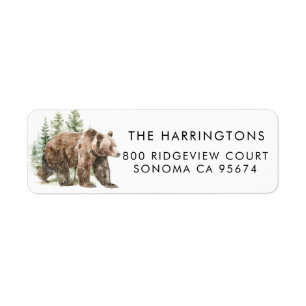 Forest Watercolor Woodland Bear Return Address Label