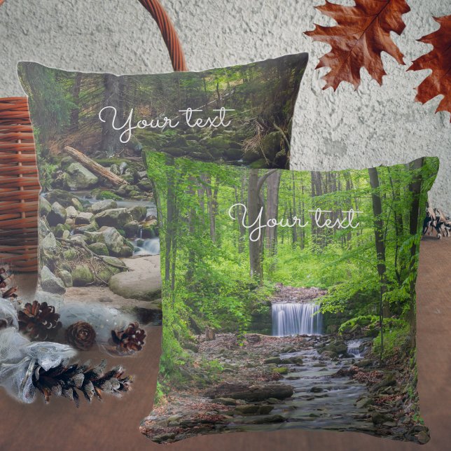 Forest waterfall  throw pillow (Creator Uploaded)