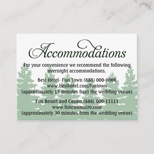 Forest Wedding Accommodation - Reception Cards (Front)